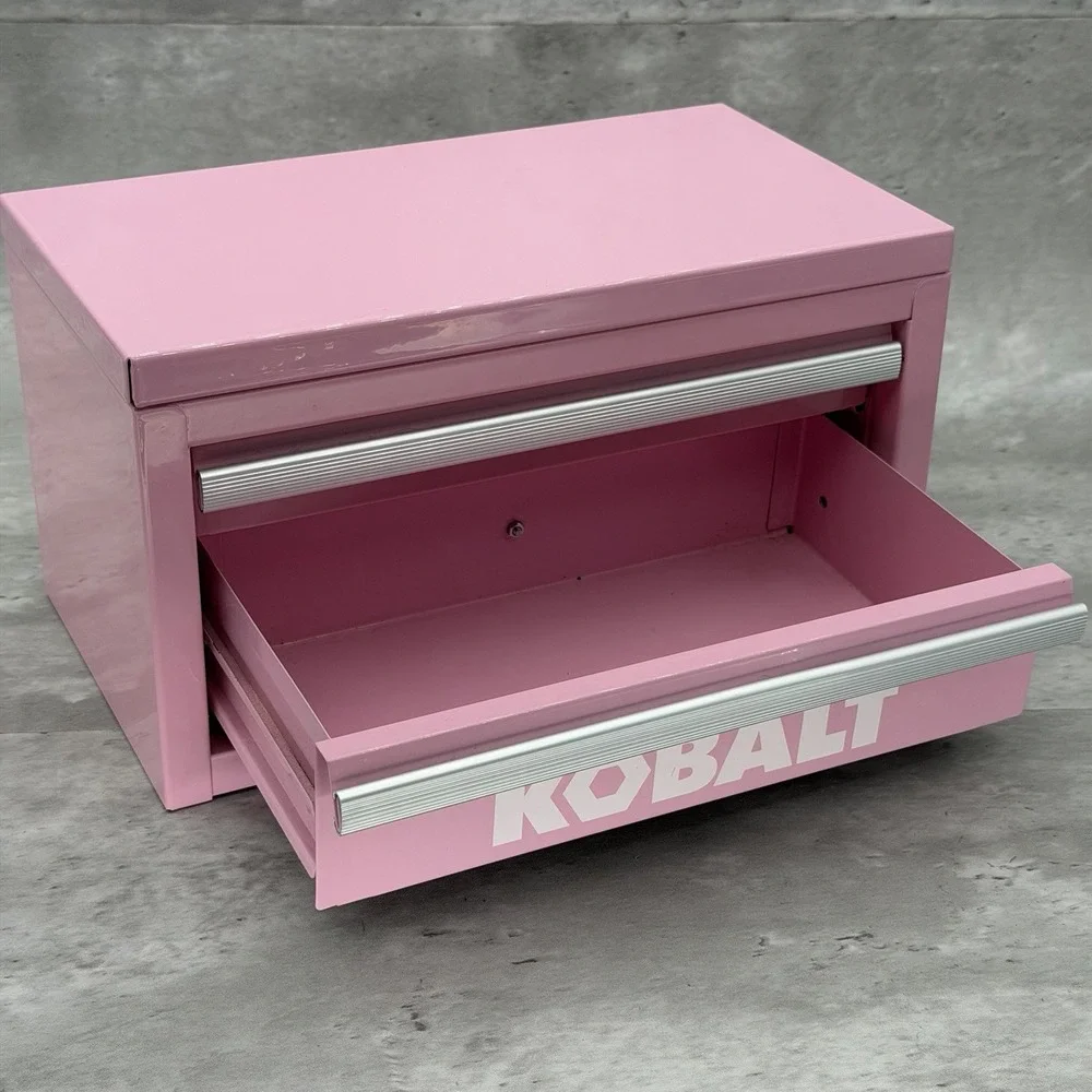 Kobalt Pink Metal Tool Box 2 Drawers With Handle Glossy Finish